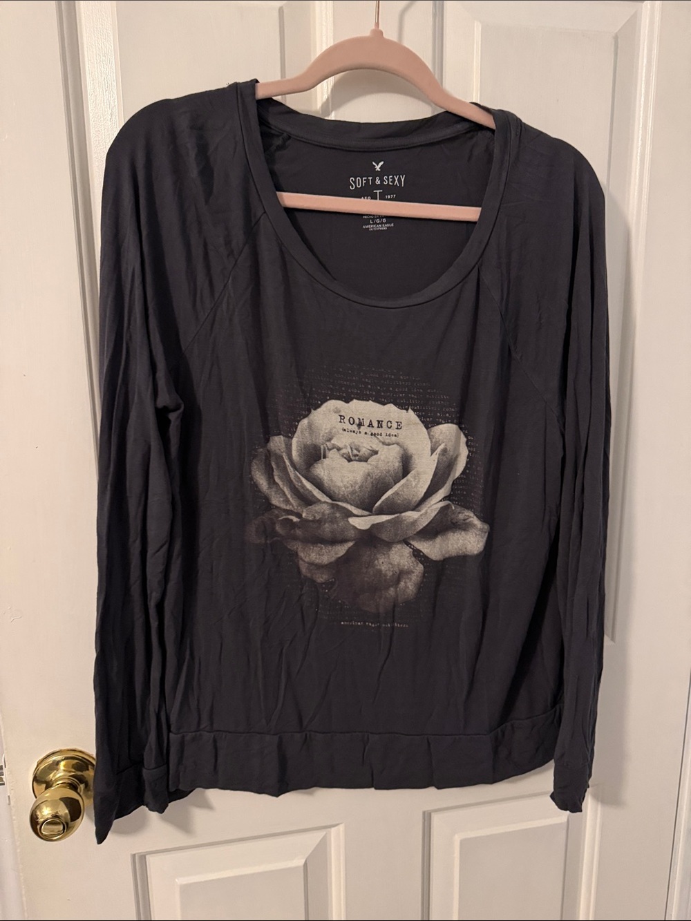 American Eagle Outfitters Black Long Sleeve Tee with Rose Graphic